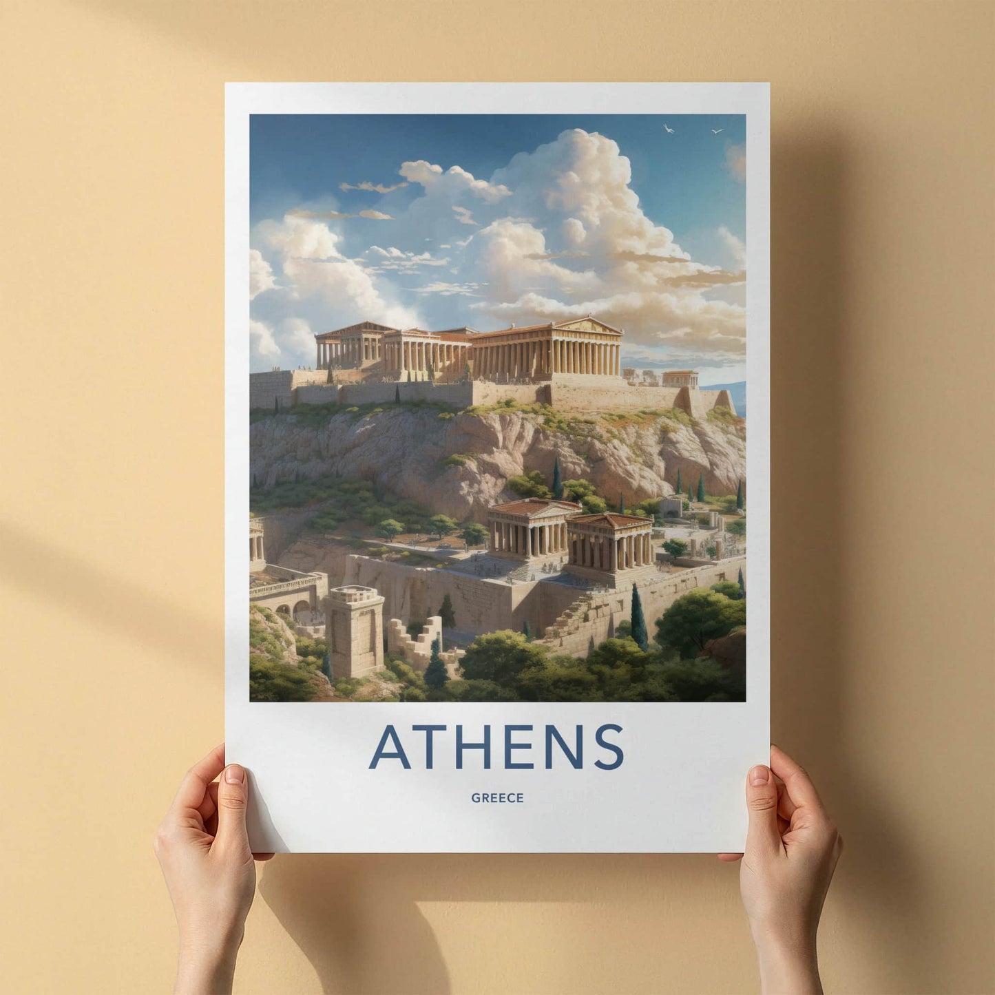 Athens Poster - Greece Travel Art - Ancient Temple Hilltop Home Decor