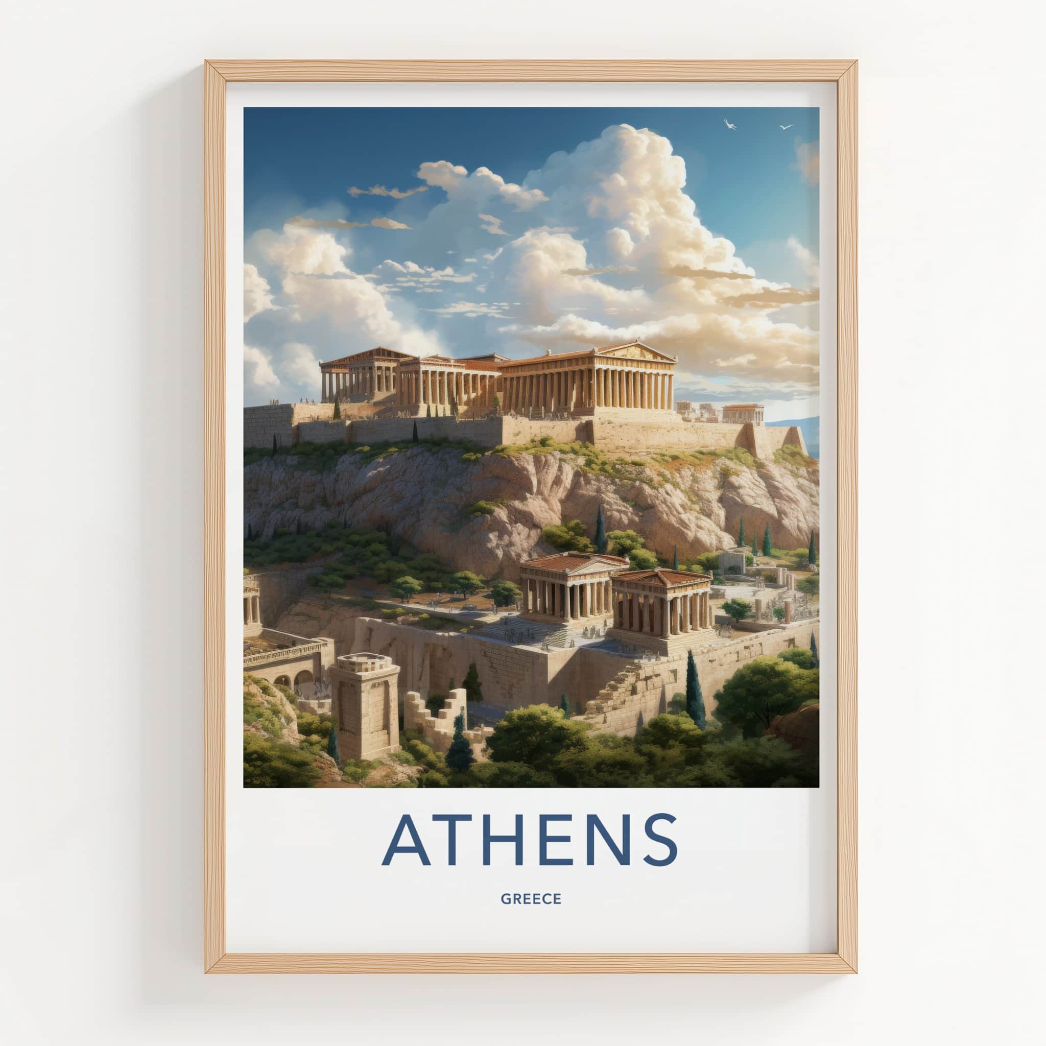 Athens Poster - Greece Travel Art - Ancient Temple Hilltop Home Decor