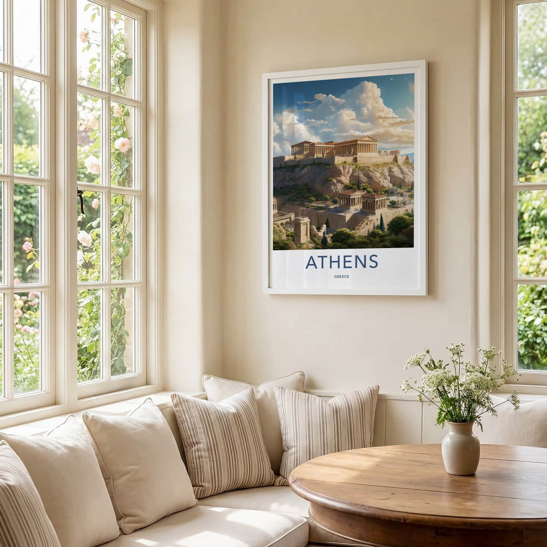 Athens Poster - Greece Travel Art - Ancient Temple Hilltop Home Decor