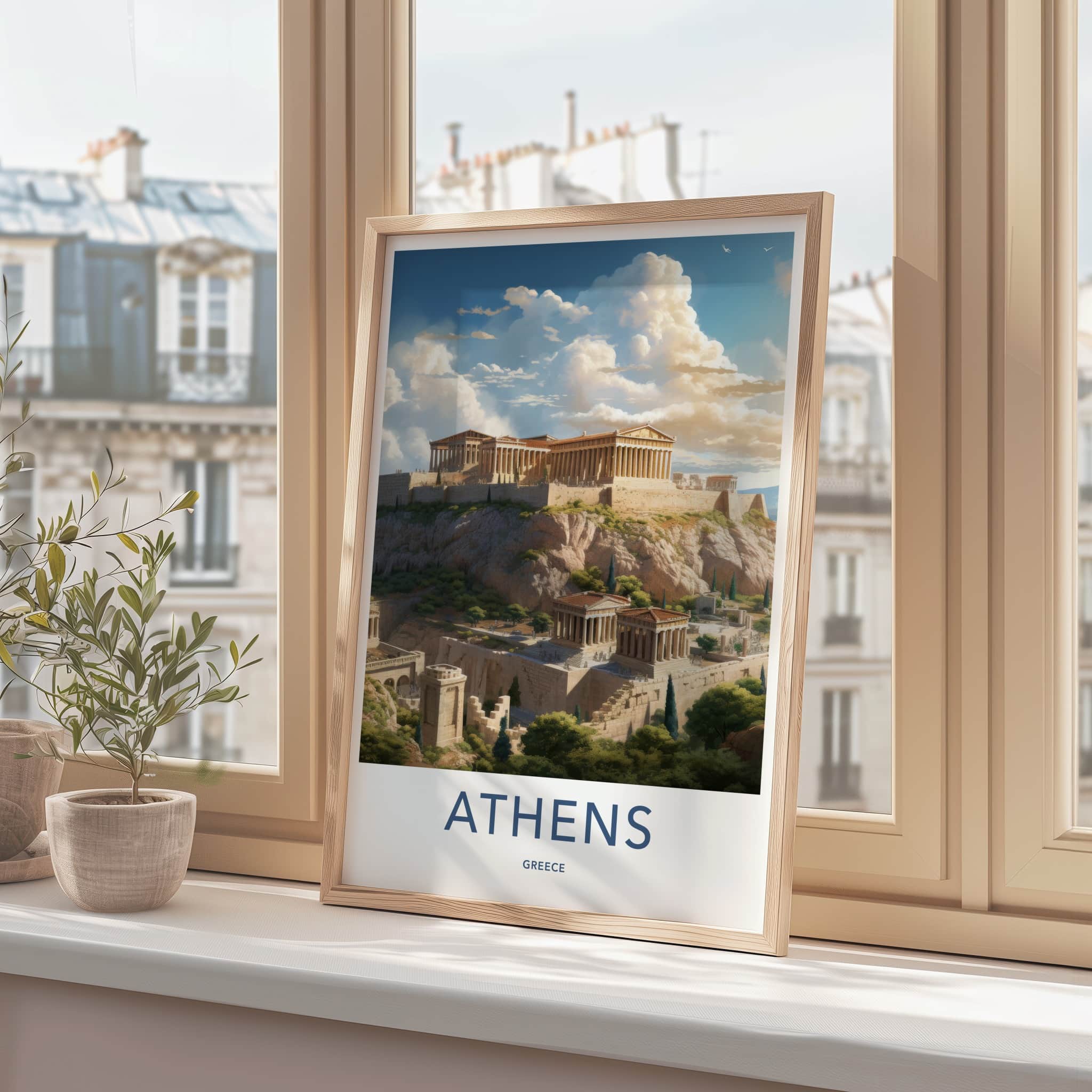 Athens Poster - Greece Travel Art - Ancient Temple Hilltop Home Decor
