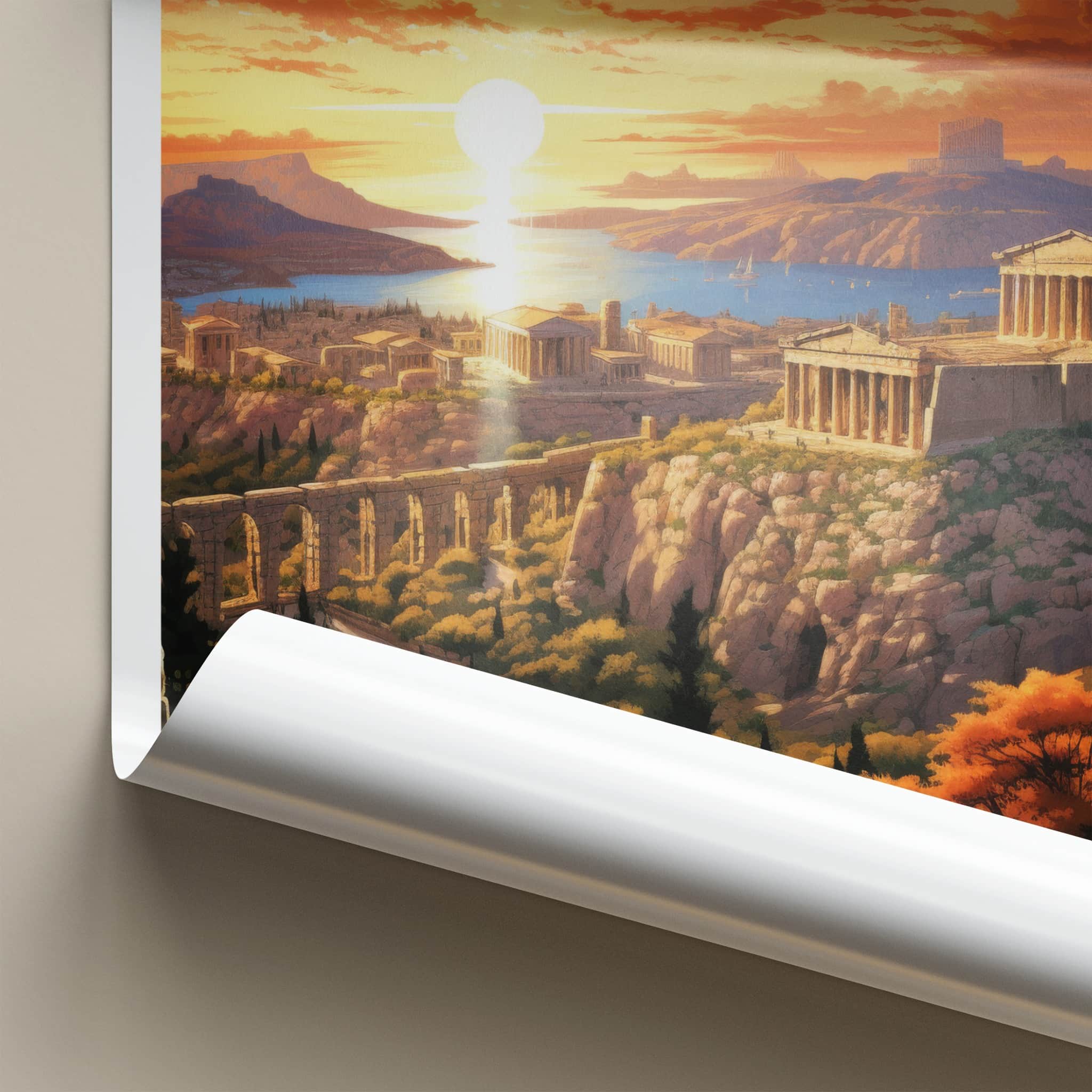 Athens Poster - Greece Travel Art - Historic Acropolis Sunset Home Decor