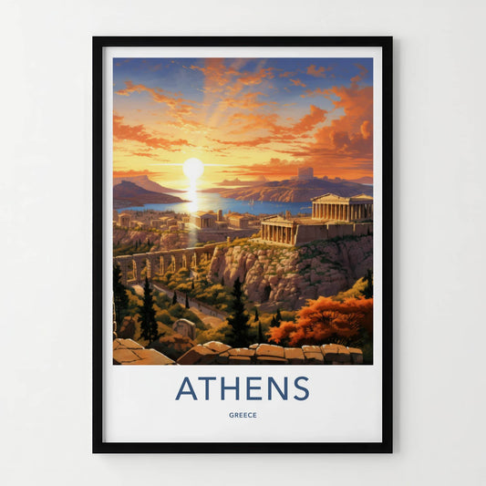 Athens Poster - Greece Travel Art - Historic Acropolis Sunset Home Decor