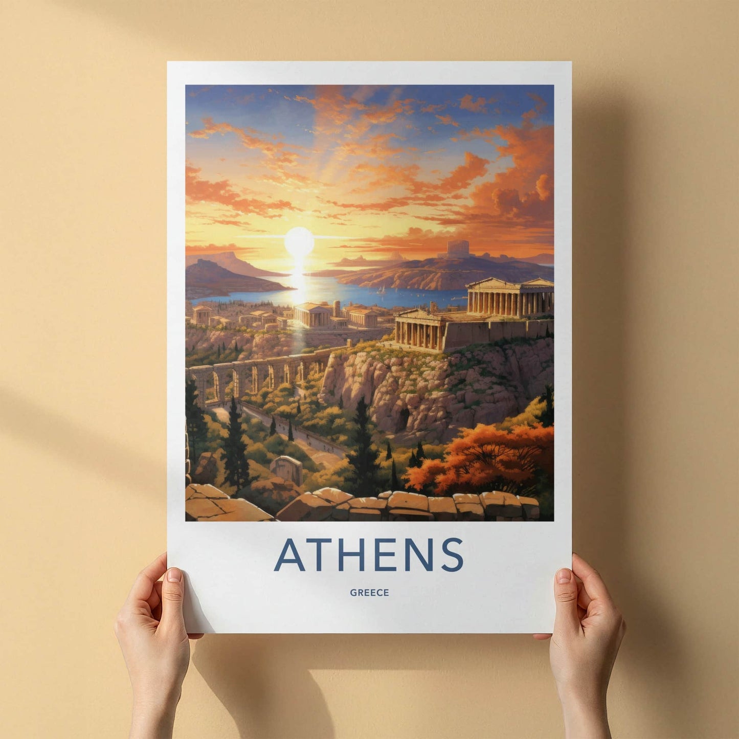 Athens Poster - Greece Travel Art - Historic Acropolis Sunset Home Decor