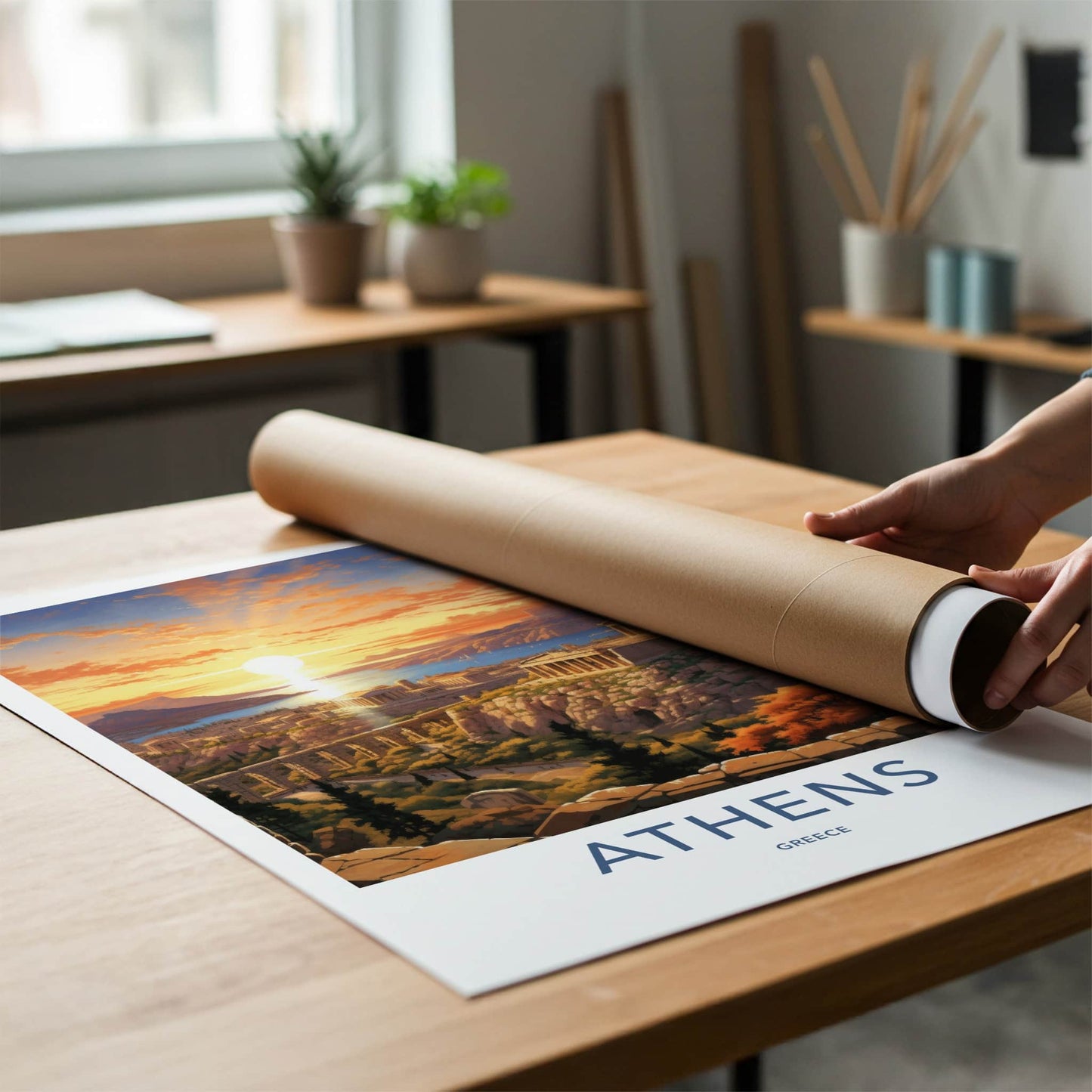 Athens Poster - Greece Travel Art - Historic Acropolis Sunset Home Decor