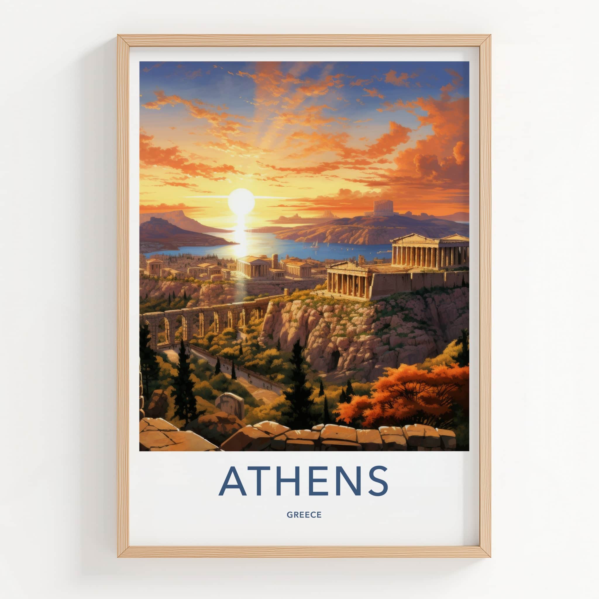Athens Poster - Greece Travel Art - Historic Acropolis Sunset Home Decor
