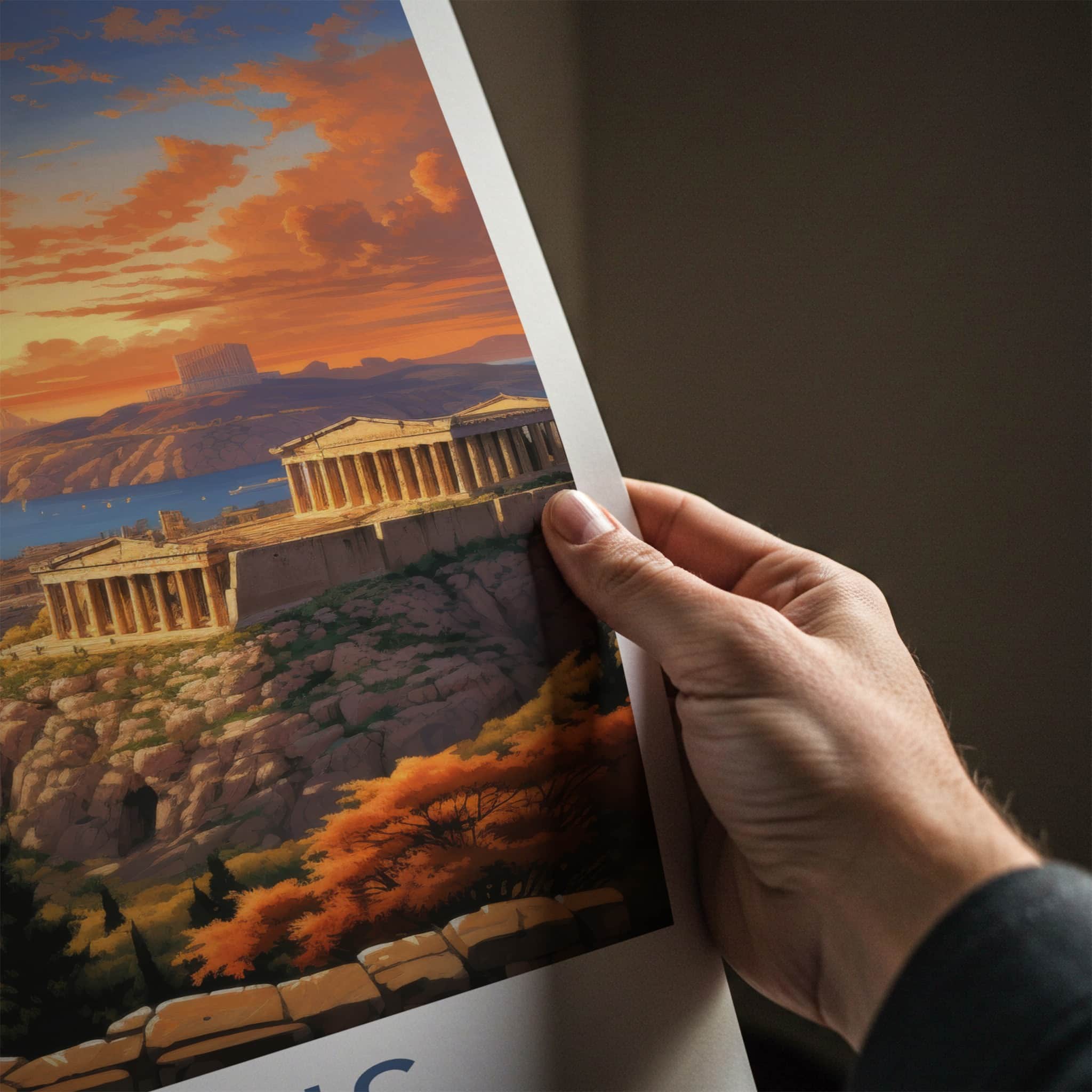 Athens Poster - Greece Travel Art - Historic Acropolis Sunset Home Decor