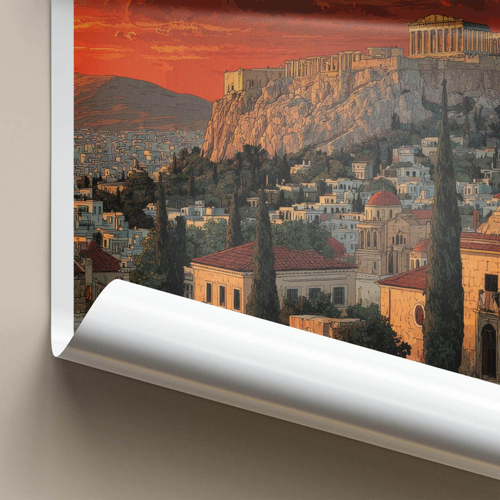 Athens Poster - Greece Travel Print - Acropolis Sunset Home Decor