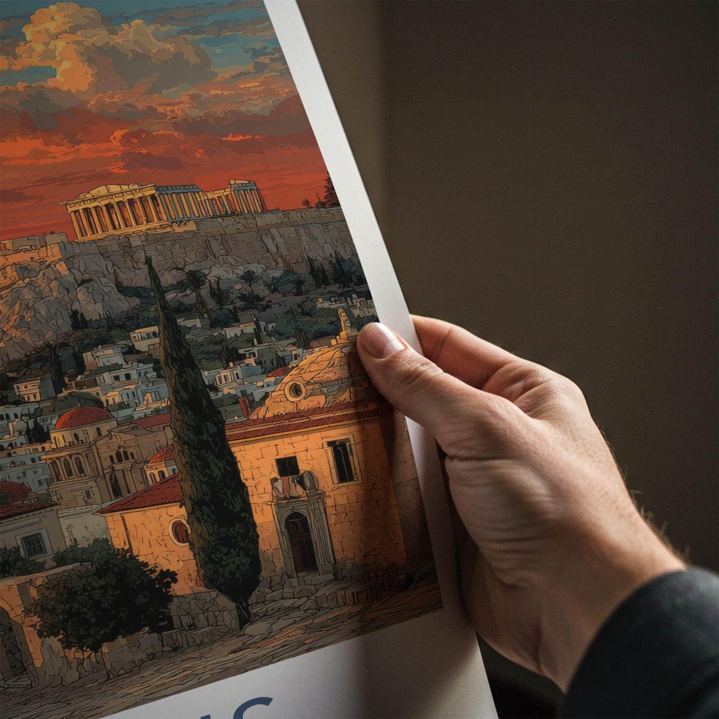 Athens Poster - Greece Travel Print - Acropolis Sunset Home Decor