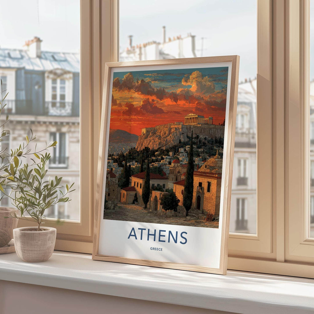 Athens Poster - Greece Travel Print - Acropolis Sunset Home Decor