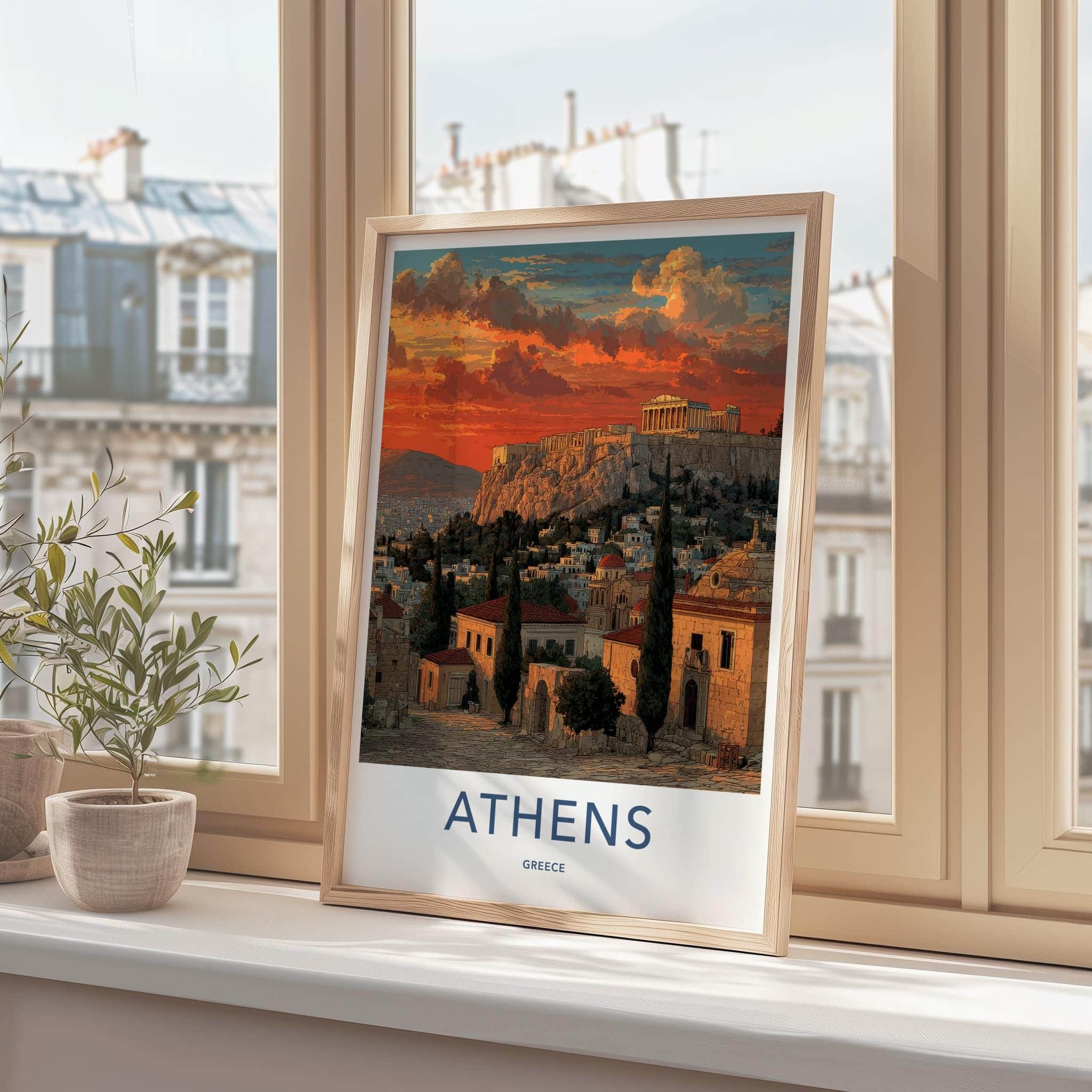 Athens Poster - Greece Travel Print - Acropolis Sunset Home Decor
