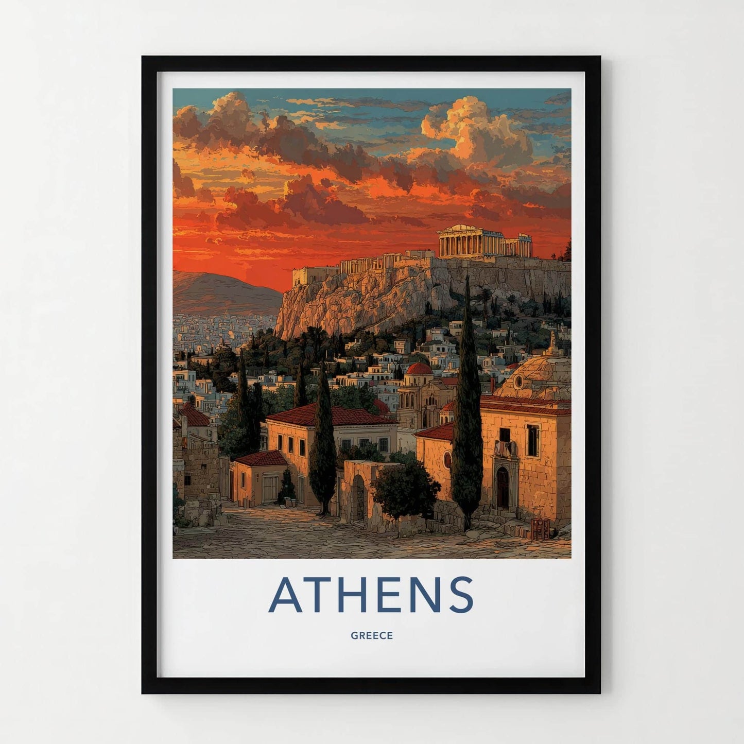 Athens Poster - Greece Travel Print - Acropolis Sunset Home Decor