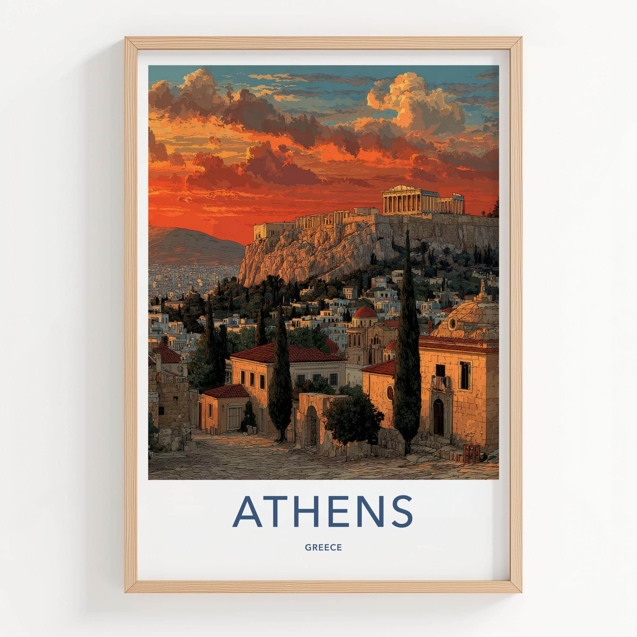 Athens Poster - Greece Travel Print - Acropolis Sunset Home Decor