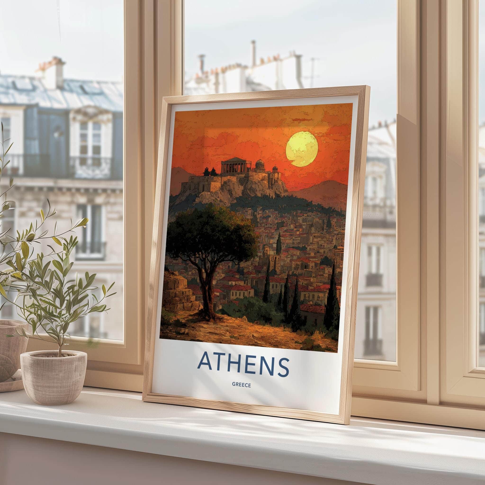 Athens Poster - Greece Travel Print - Sunset Acropolis View Wall Decor