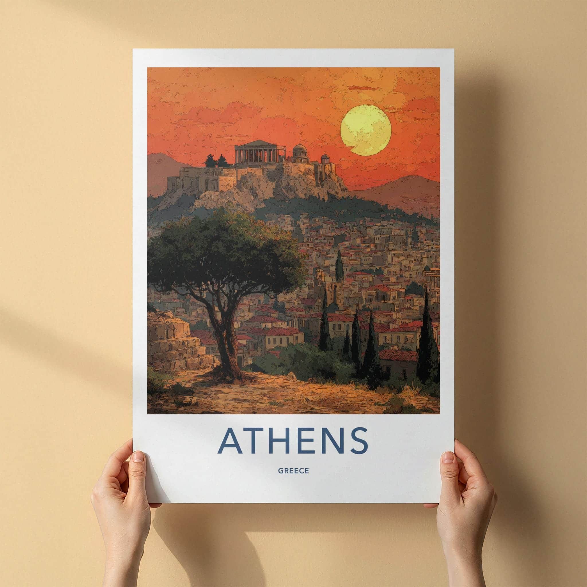 Athens Poster - Greece Travel Print - Sunset Acropolis View Wall Decor