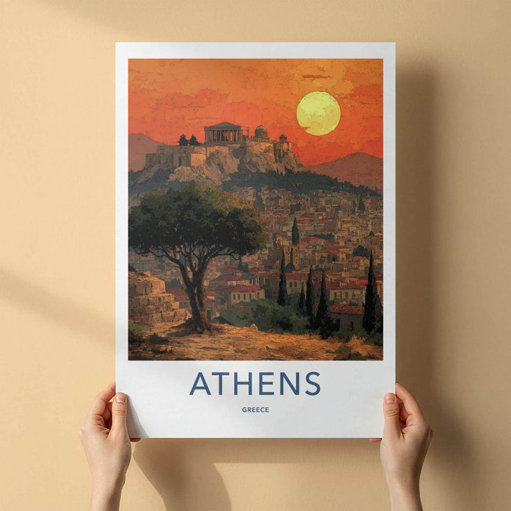 Athens Poster - Greece Travel Print - Sunset Acropolis View Wall Decor