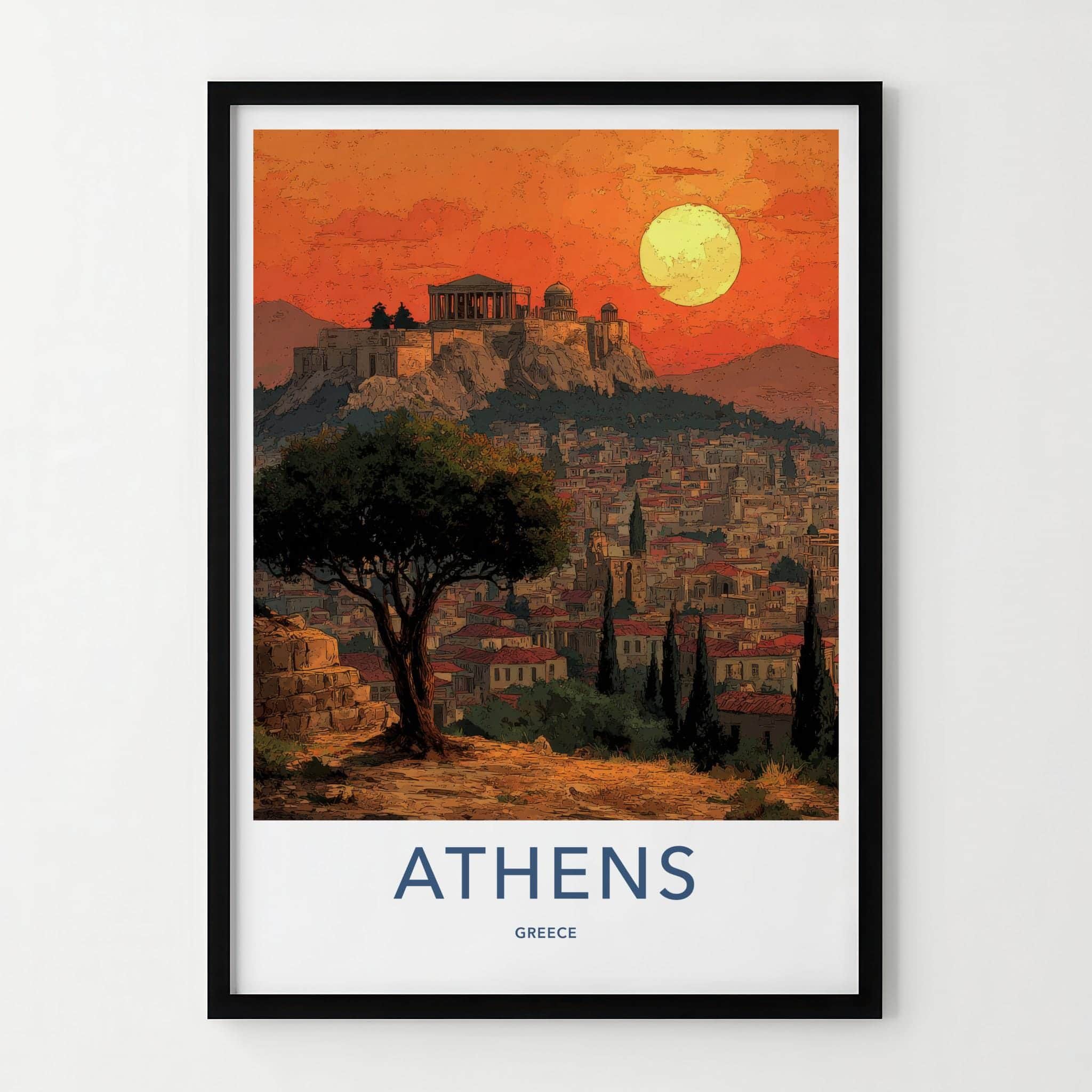 Athens Poster - Greece Travel Print - Sunset Acropolis View Wall Decor