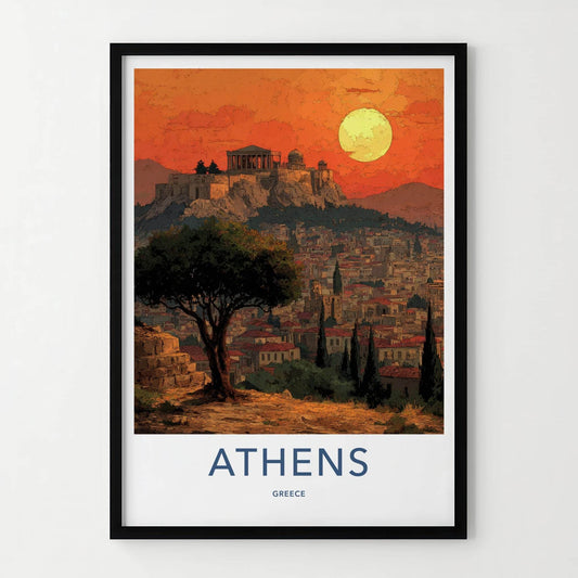 Athens Poster - Greece Travel Print - Sunset Acropolis View Wall Decor