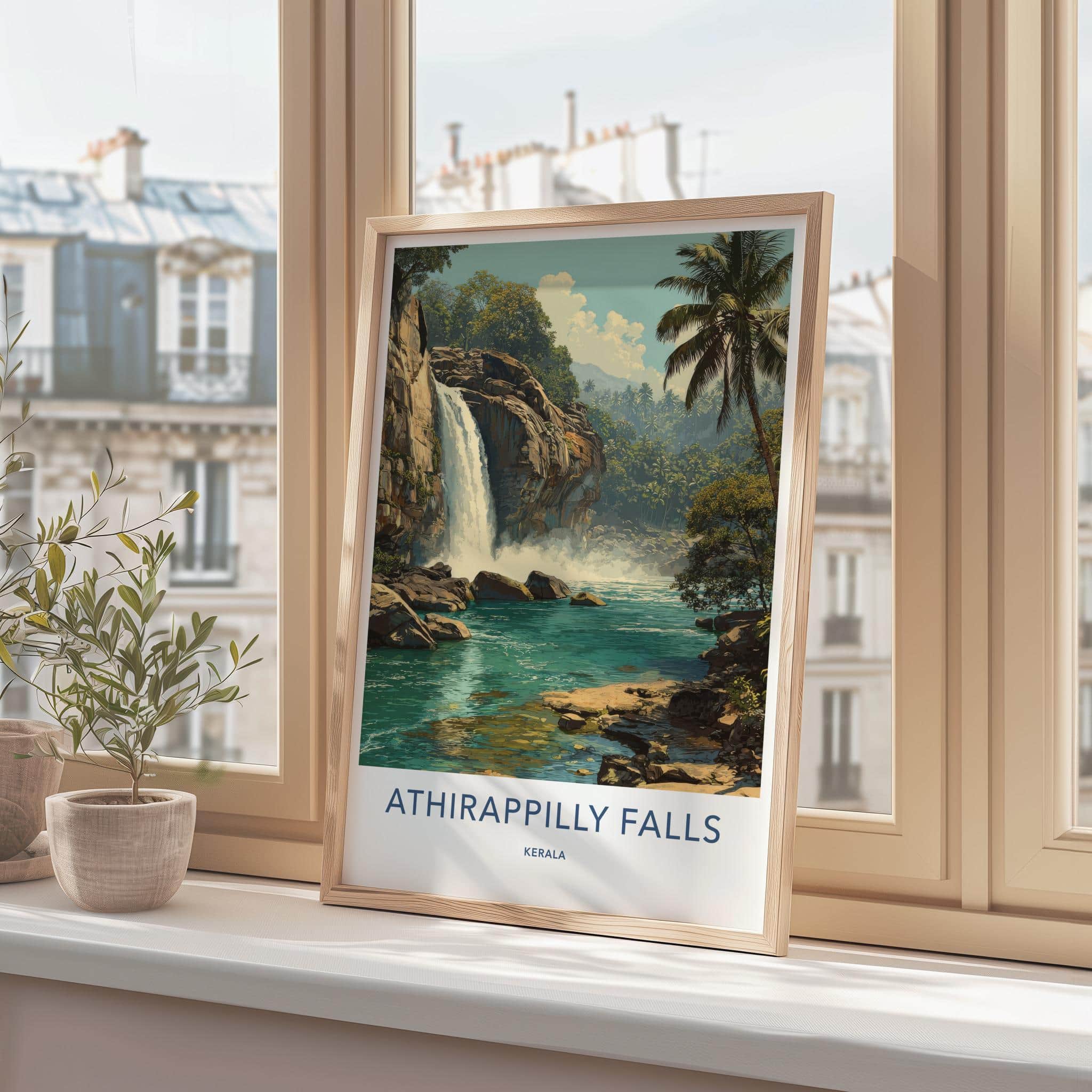 Athirappilly Falls Poster - India Travel Art - Lush Waterfall Home Decor