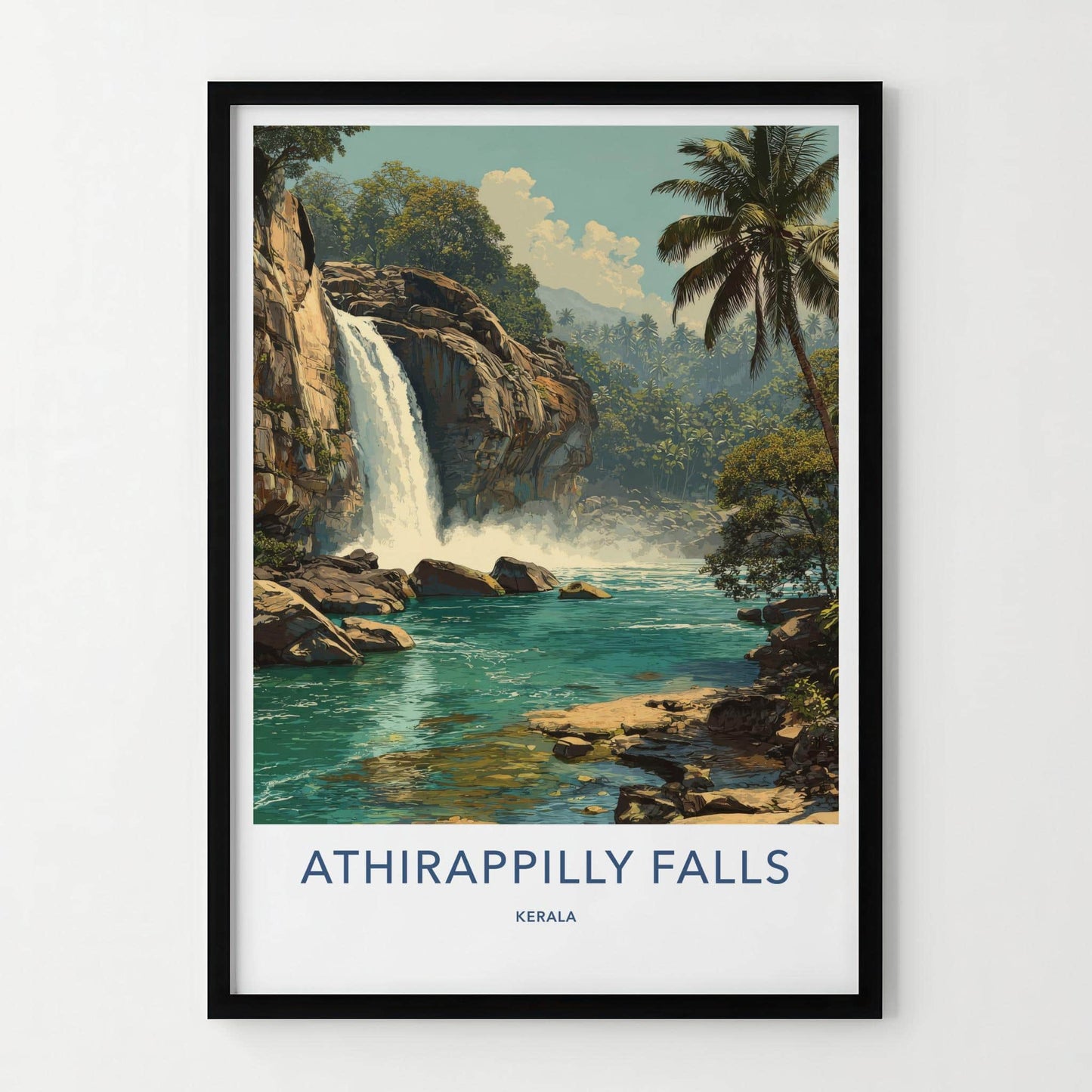 Athirappilly Falls Poster - India Travel Art - Lush Waterfall Home Decor