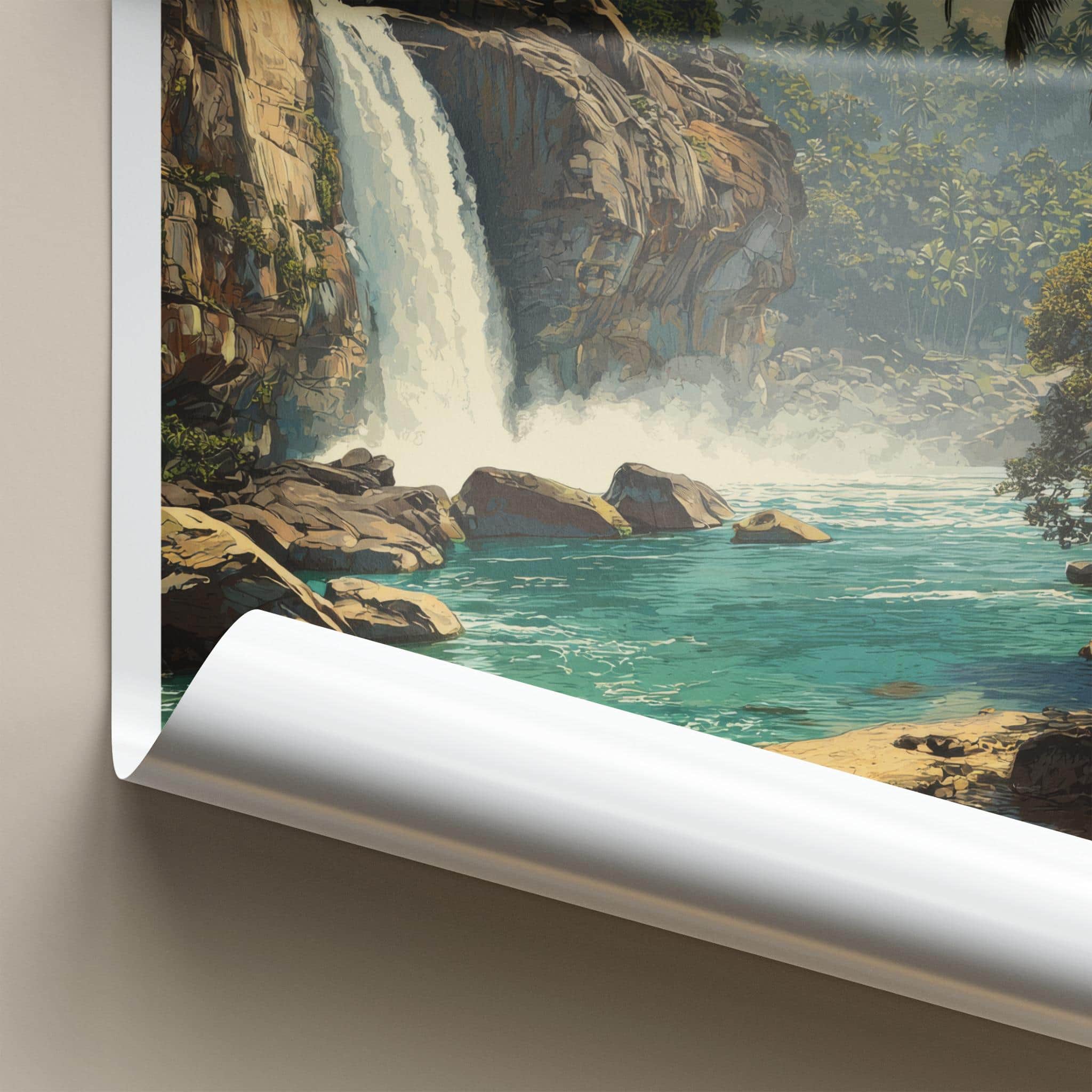 Athirappilly Falls Poster - India Travel Art - Lush Waterfall Home Decor
