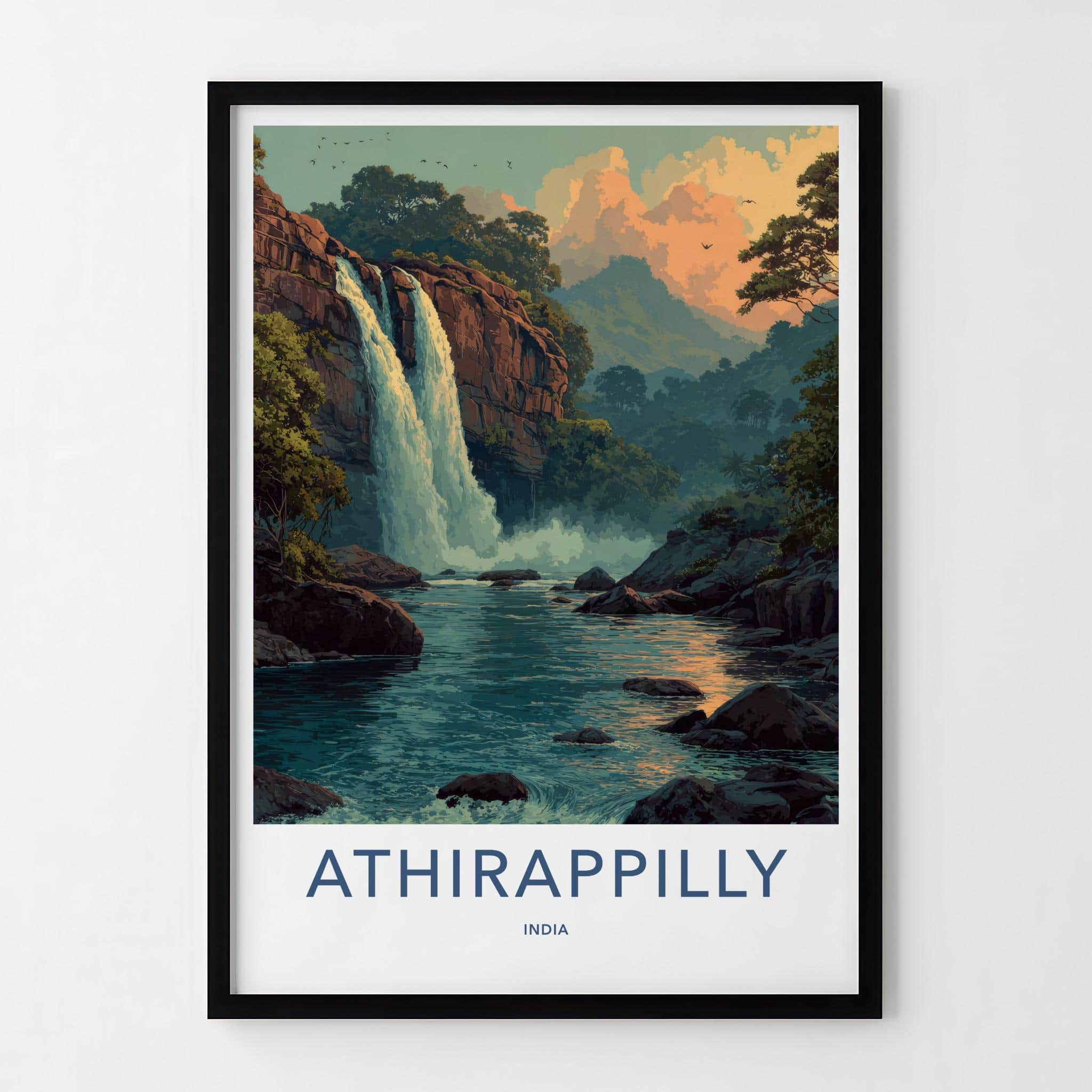Athirappilly Poster - India Scenic Art - Lush Jungle Falls Room Decor