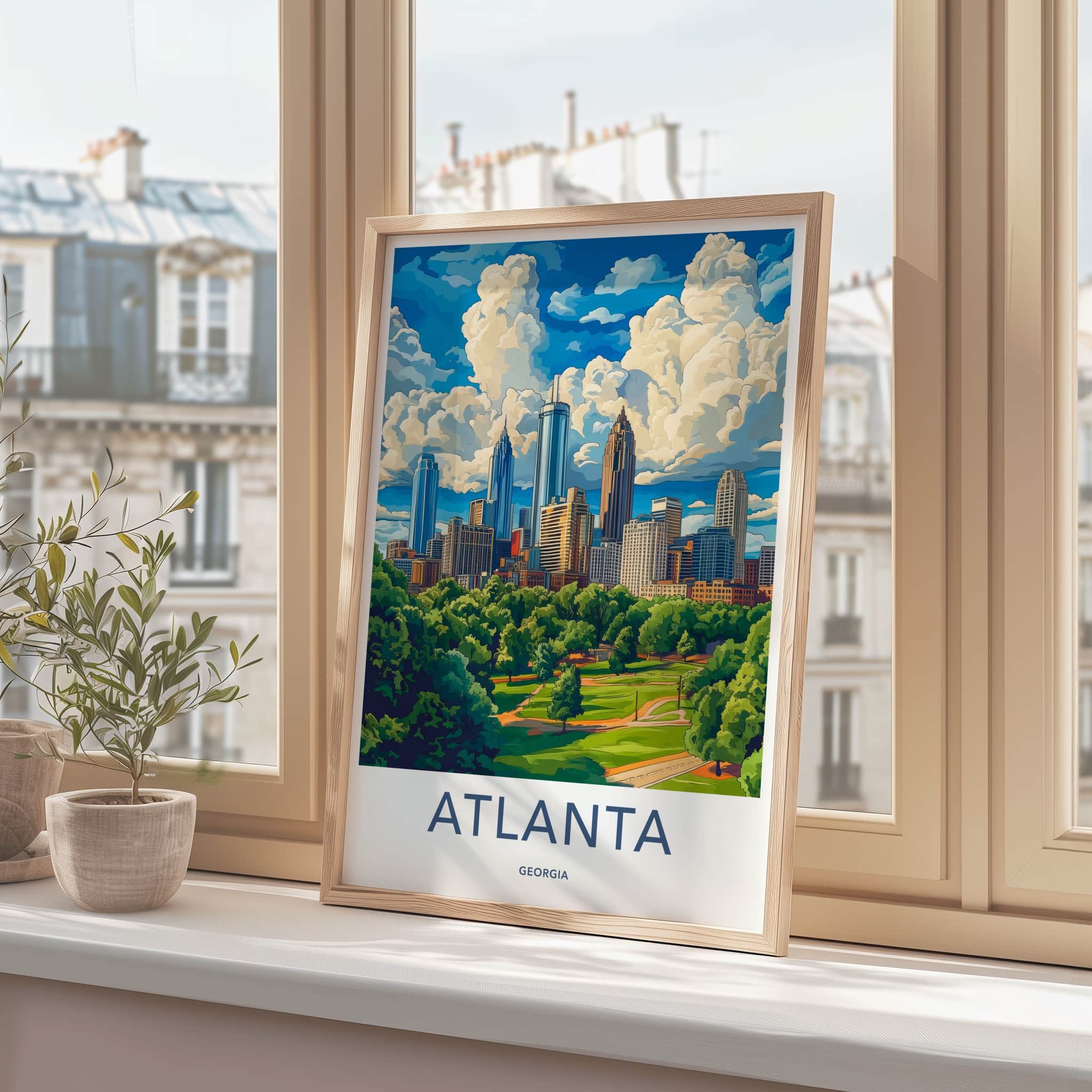 Atlanta Poster - Georgia Travel Art - Cityscape Park Clouds Wall Decor