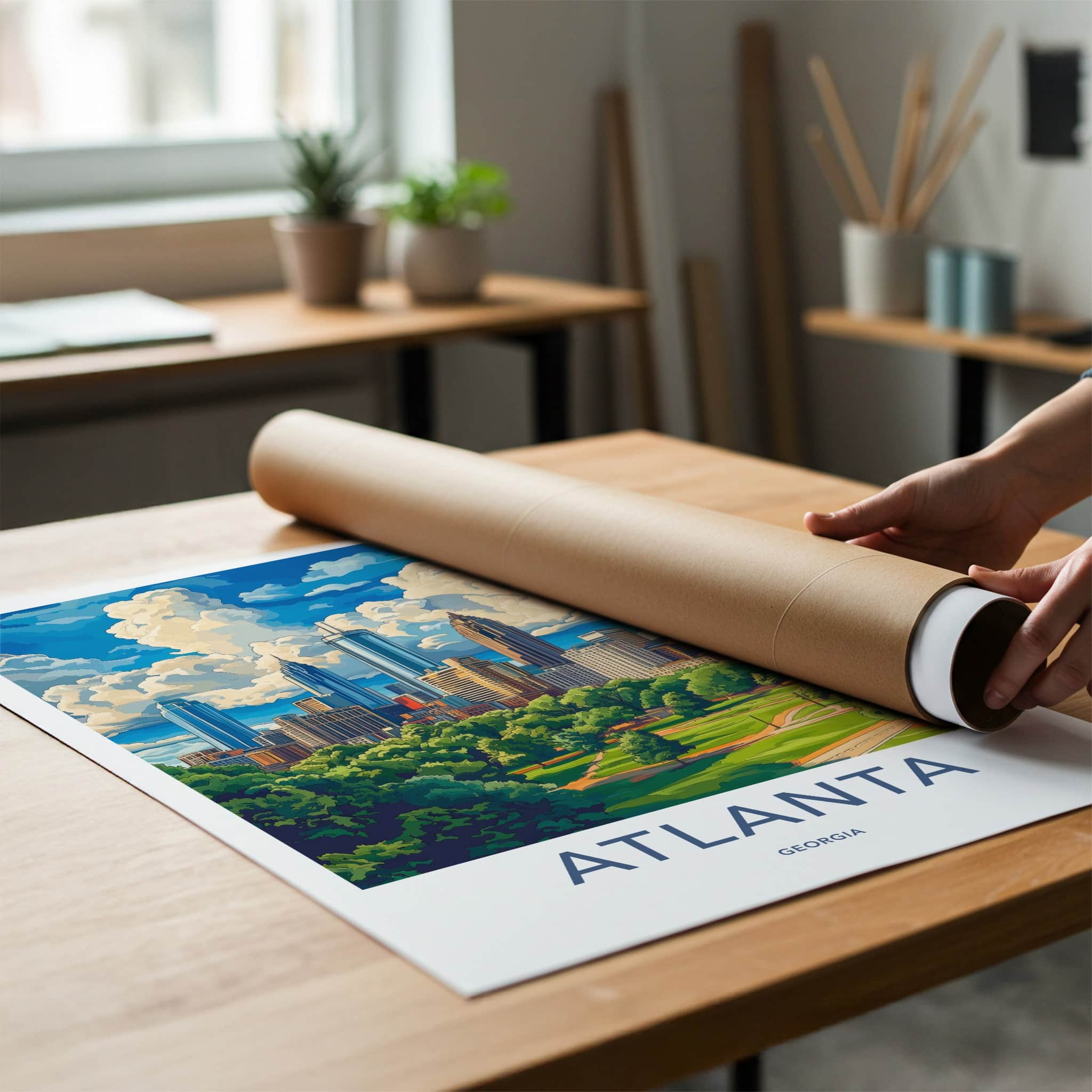 Atlanta Poster - Georgia Travel Art - Cityscape Park Clouds Wall Decor