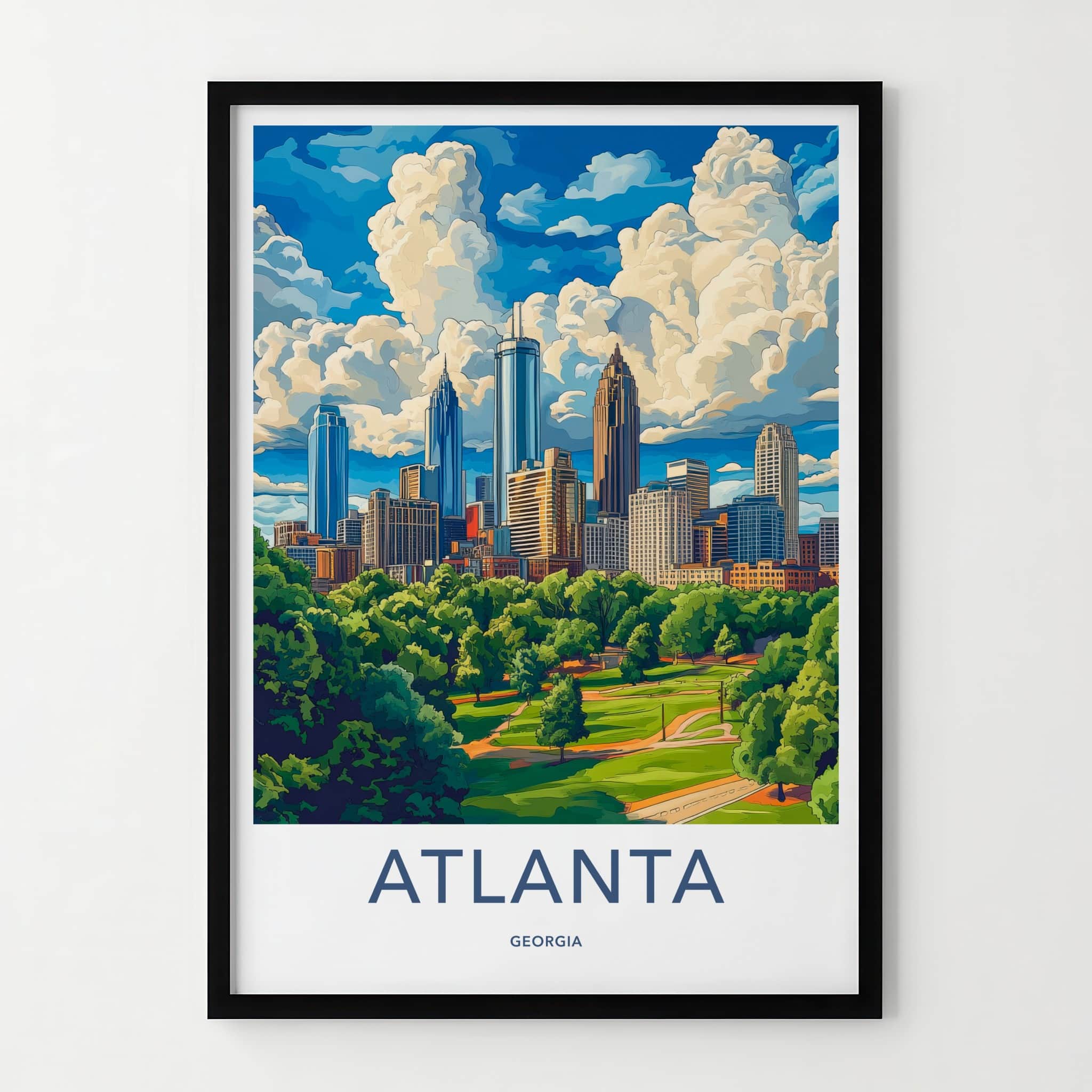 Atlanta Poster - Georgia Travel Art - Cityscape Park Clouds Wall Decor