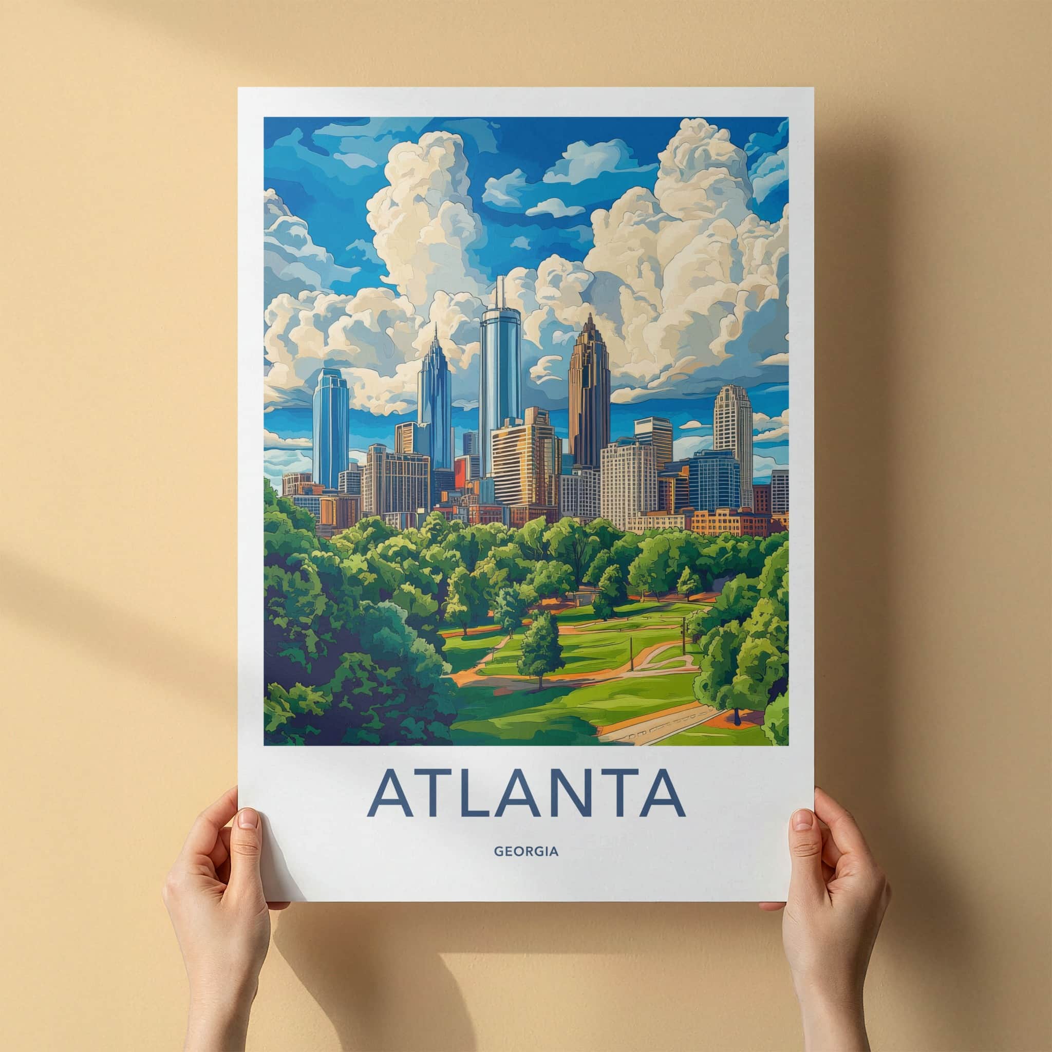Atlanta Poster - Georgia Travel Art - Cityscape Park Clouds Wall Decor