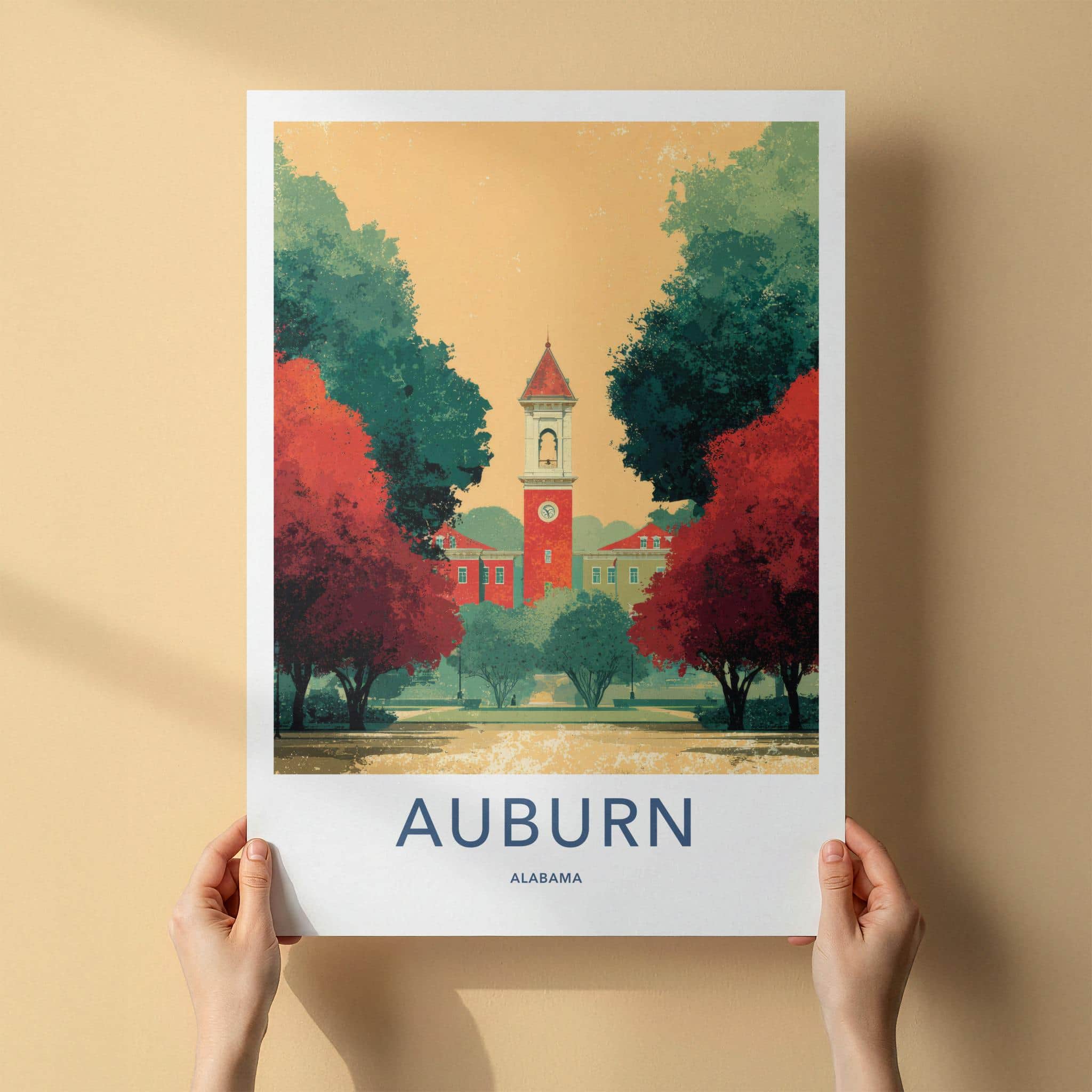 Auburn Poster - Alabama Wall Art - Clock Tower View Home Decor