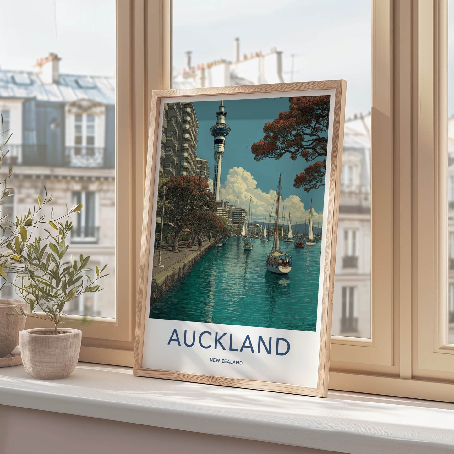 Auckland Poster - New Zealand Travel Art - City Harbor Boats Wall Decor
