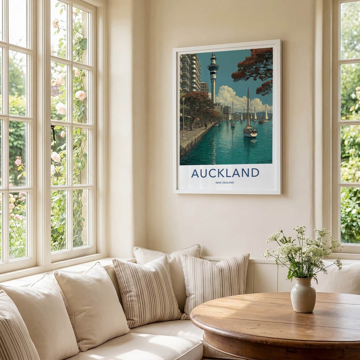 Auckland Poster - New Zealand Travel Art - City Harbor Boats Wall Decor
