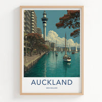 Auckland Poster - New Zealand Travel Art - City Harbor Boats Wall Decor
