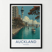 Auckland Poster - New Zealand Travel Art - City Harbor Boats Wall Decor