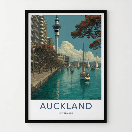 Auckland Poster - New Zealand Travel Art - City Harbor Boats Wall Decor