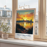 Auckland Poster - New Zealand Travel Art - City Skyline Sunset Home Decor