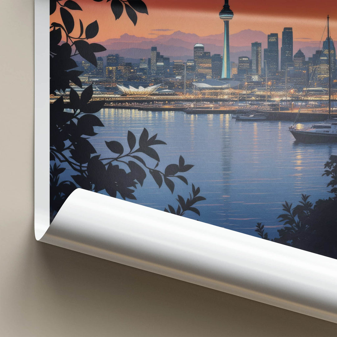 Auckland Poster - New Zealand Travel Art - Moonlit City View Home Decor