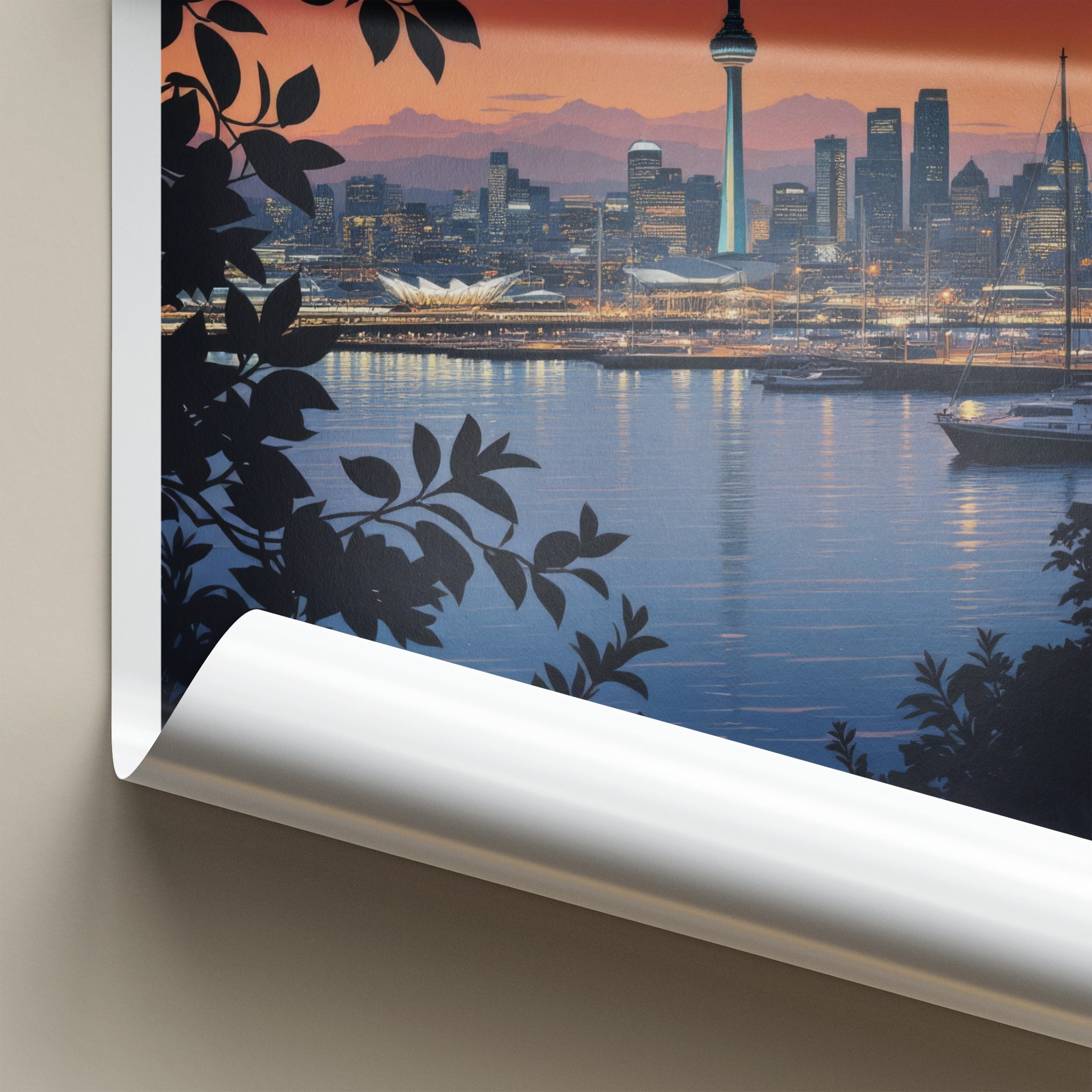 Auckland Poster - New Zealand Travel Art - Moonlit City View Home Decor