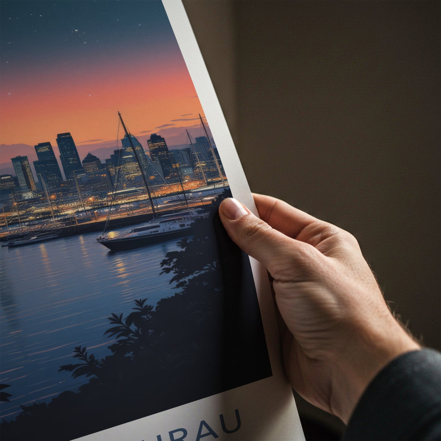 Auckland Poster - New Zealand Travel Art - Moonlit City View Home Decor