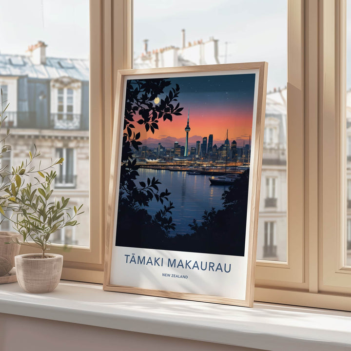 Auckland Poster - New Zealand Travel Art - Moonlit City View Home Decor