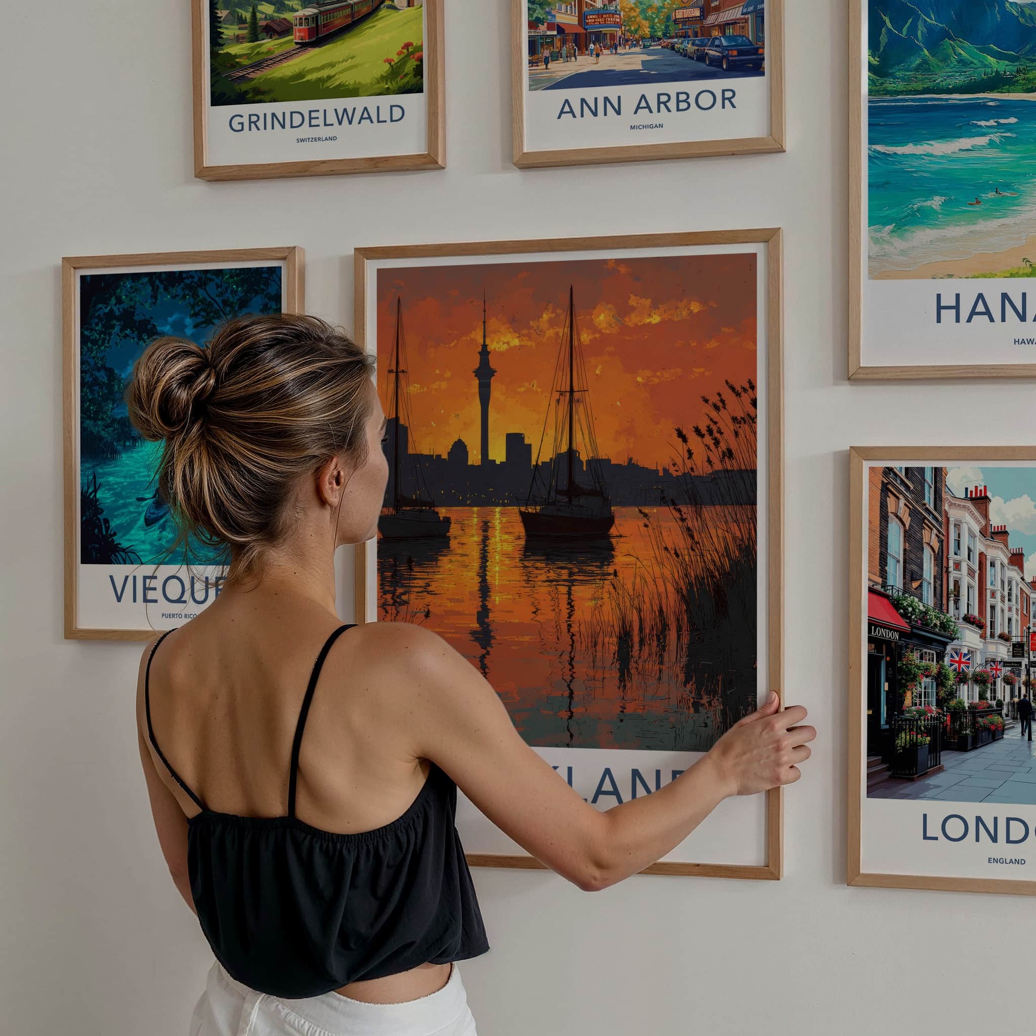 Auckland Poster - New Zealand Travel Art - Orange Sky Harbor Home Decor