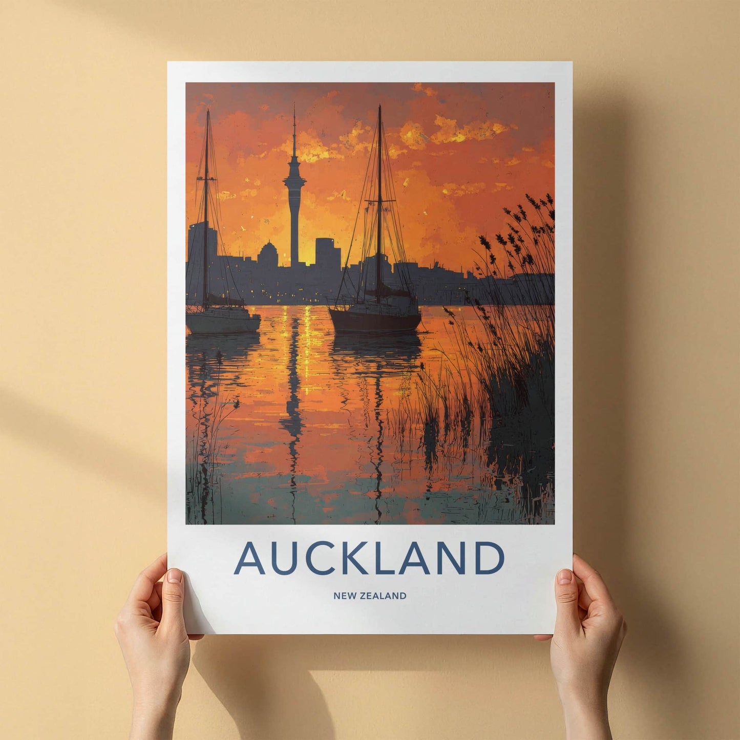 Auckland Poster - New Zealand Travel Art - Orange Sky Harbor Home Decor