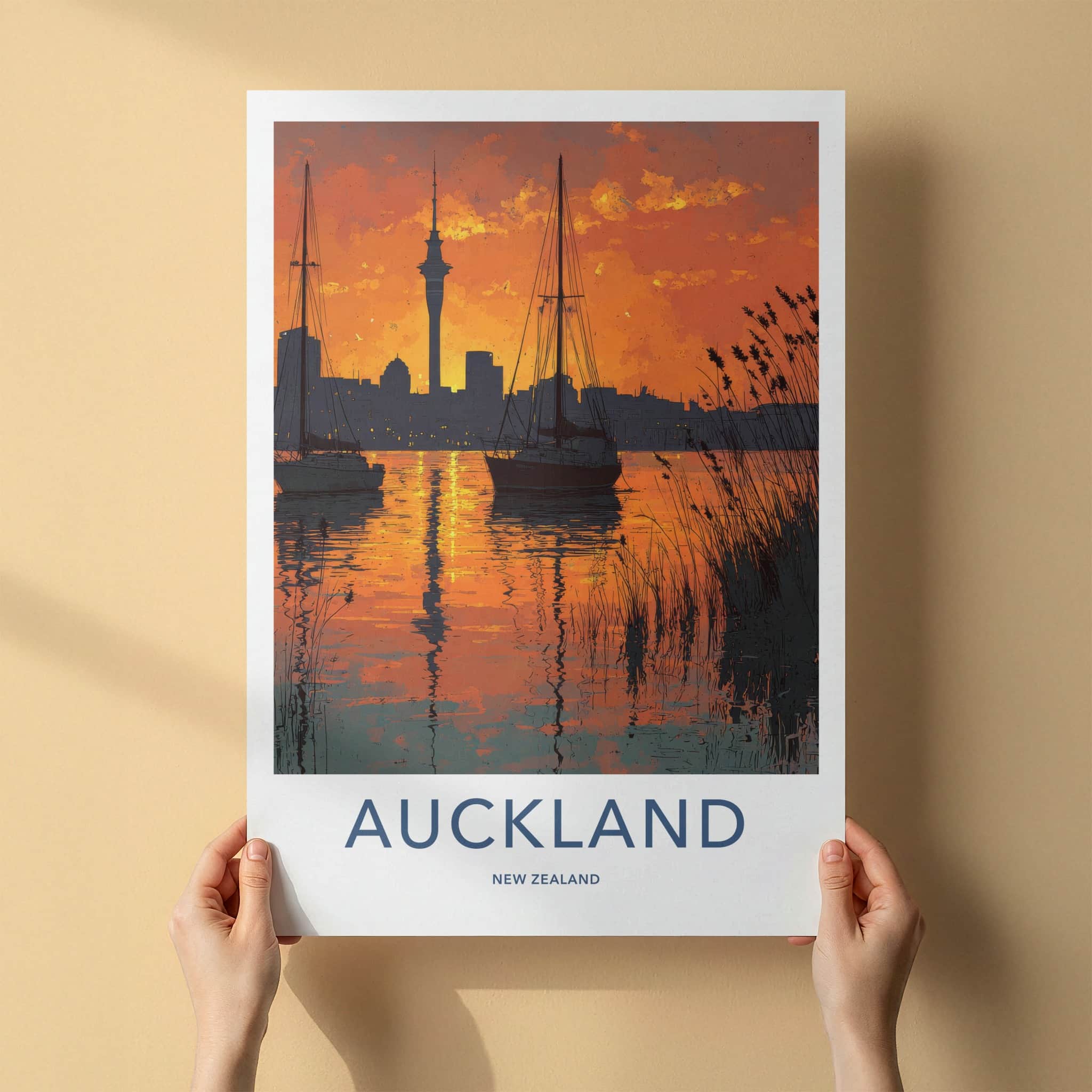 Auckland Poster - New Zealand Travel Art - Orange Sky Harbor Home Decor