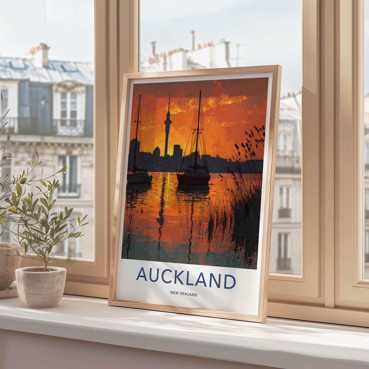Auckland Poster - New Zealand Travel Art - Orange Sky Harbor Home Decor