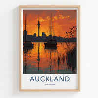 Auckland Poster - New Zealand Travel Art - Orange Sky Harbor Home Decor
