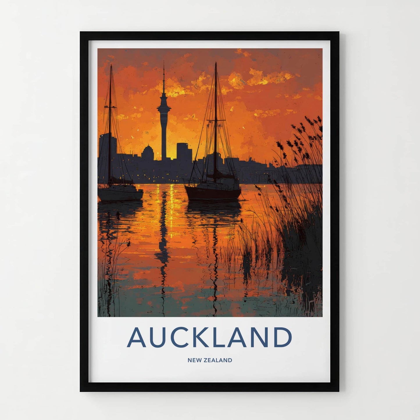 Auckland Poster - New Zealand Travel Art - Orange Sky Harbor Home Decor