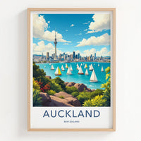 Auckland Poster - New Zealand Travel Art - Sky Tower Sailboats Home Decor