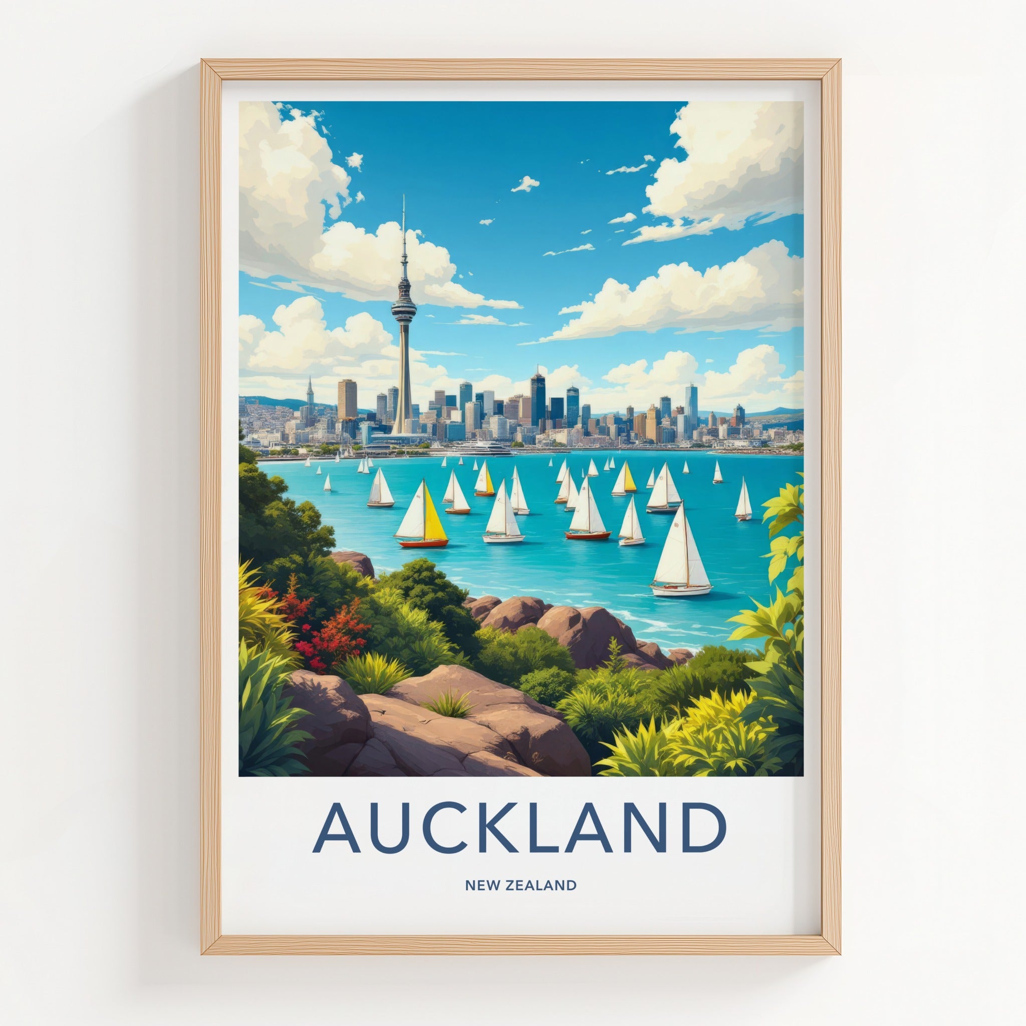 Auckland Poster - New Zealand Travel Art - Sky Tower Sailboats Home Decor