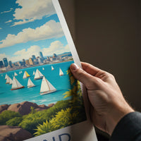 Auckland Poster - New Zealand Travel Art - Sky Tower Sailboats Home Decor