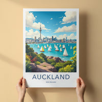 Auckland Poster - New Zealand Travel Art - Sky Tower Sailboats Home Decor